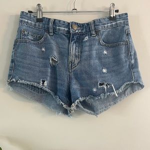 Free People Sz 28 Distressed Raw Hem Jean Short Shorts 2-Inch Inseam